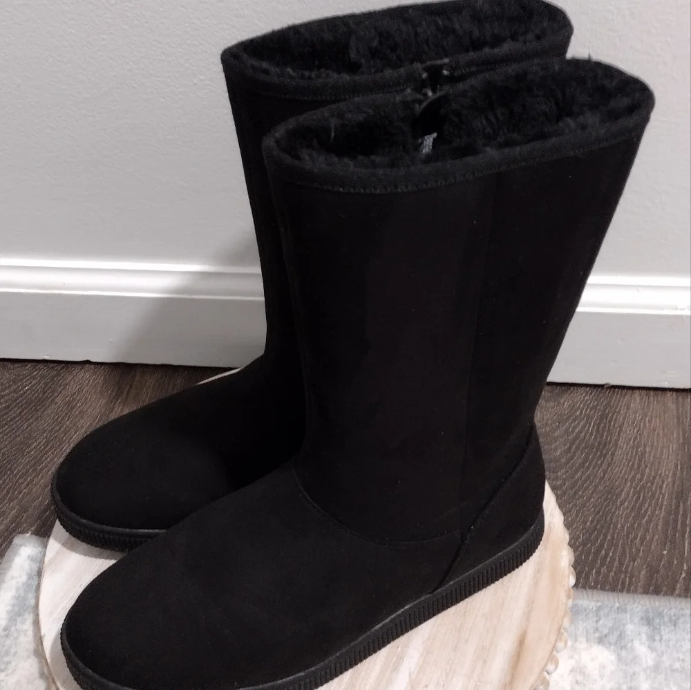 Girls Hannah Zipper Suede Faux Shearling Style Boots - Cat & Jack Black